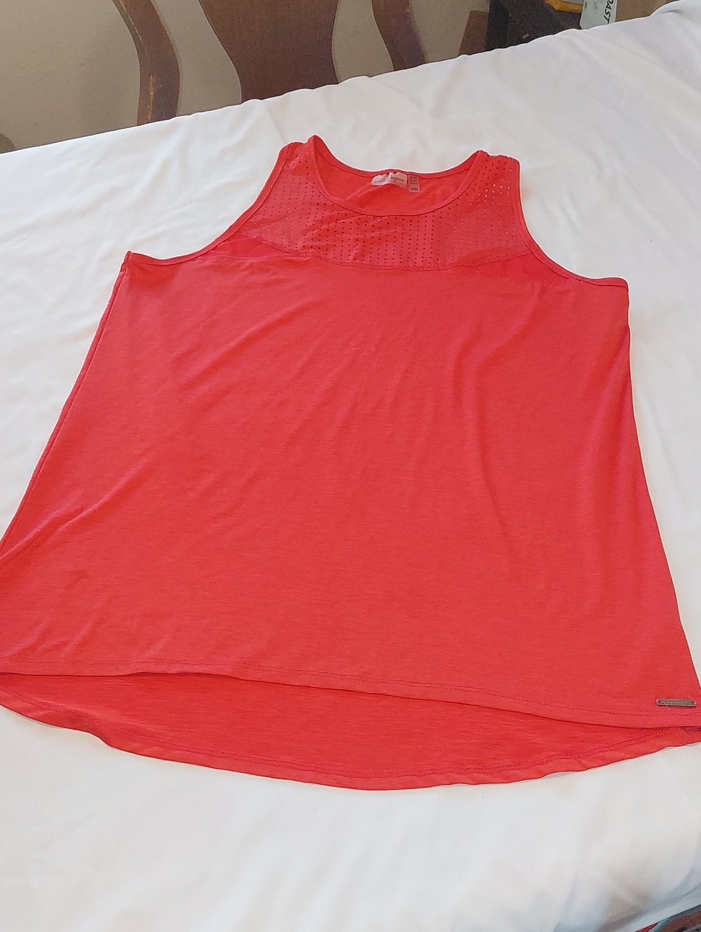 Nanette Lepore Coral-Red Mesh Yoke Tank Top.Size XL